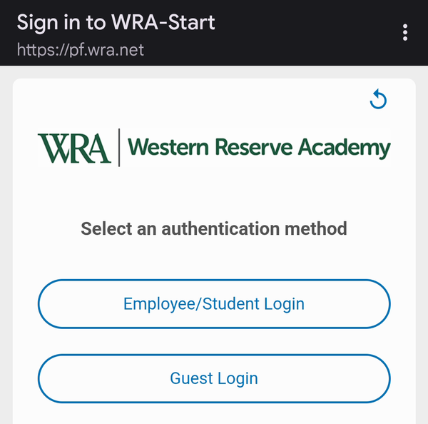 The page with the Employee/Student Login and Guest Login buttons