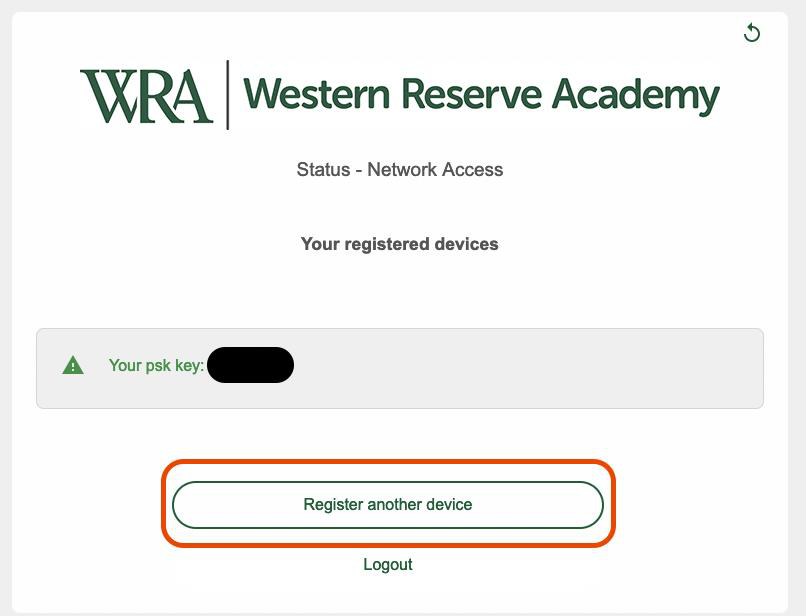 The status page with the Register another device button