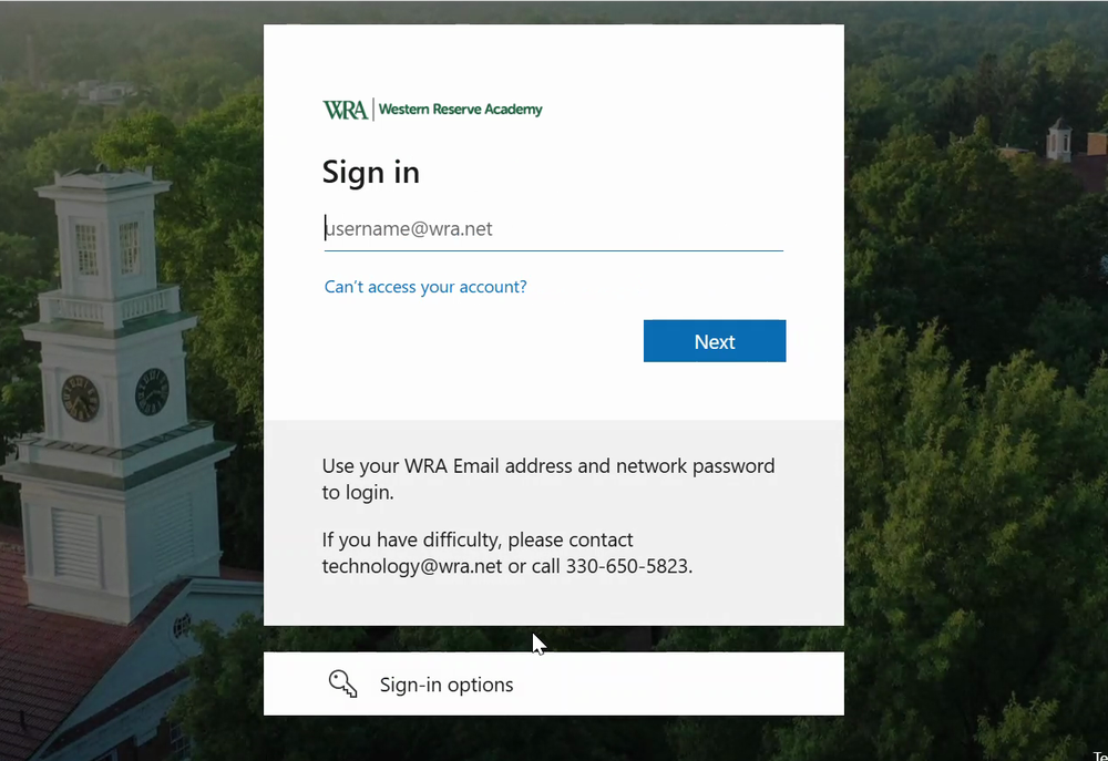 The Microsoft sign-in page