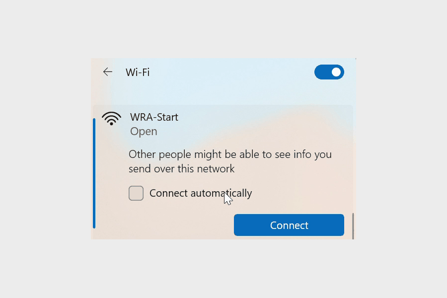 The whole setup on a Windows laptop, from joining WRA-Start to connected on WRA-Secure
